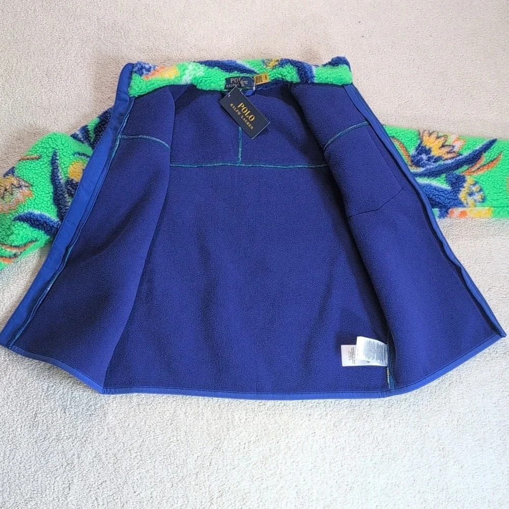 Polo Ralph Lauren Floral-Print Teddy Fleece Jacket Boys Size M 10-12 Reversible